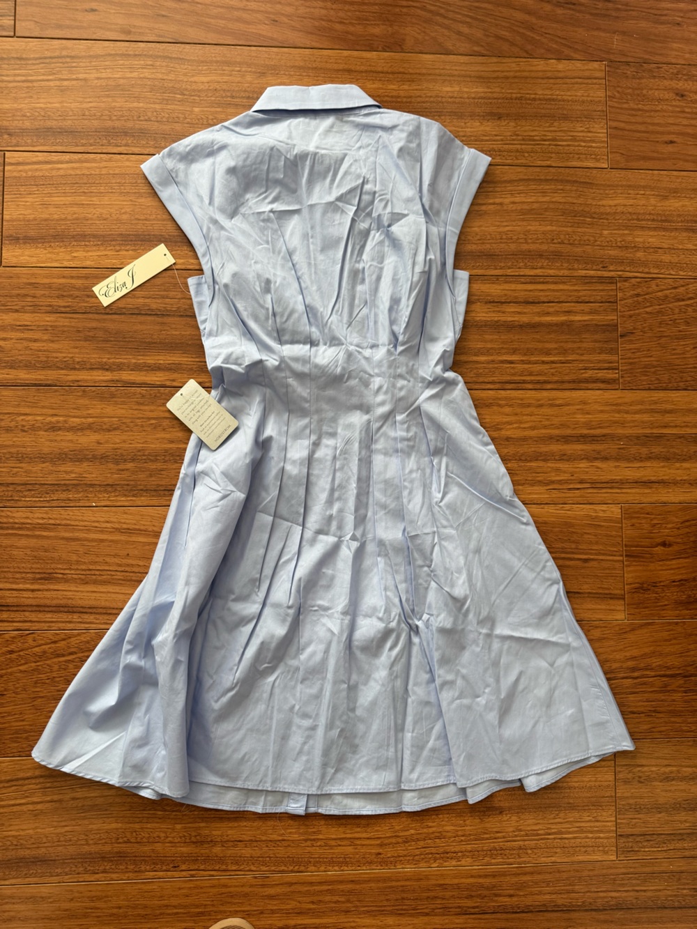 NWT Eliza J Cap-Sleeve Cotton Fit & Flare Shirtdress, light blue, 4 - Picture 4 of 4